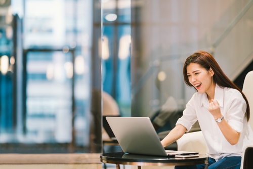 happy client on computer